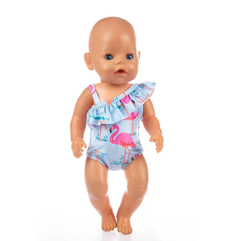 Cute Swimming Suit for 16-18Inch American Doll Sweet Heart Print Doll Swimsuit Clothes for 43Cm Newborn Baby Doll Kids Gift Good Vibrations