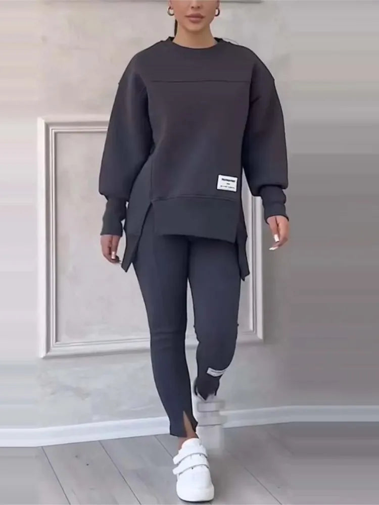 New Women's Fashion Casual Sweatshirt + Trousers Cover Autumn Winter O Neck Long-sleeved Hoodie Women's Suit Sports 2piece Set Good Vibrations