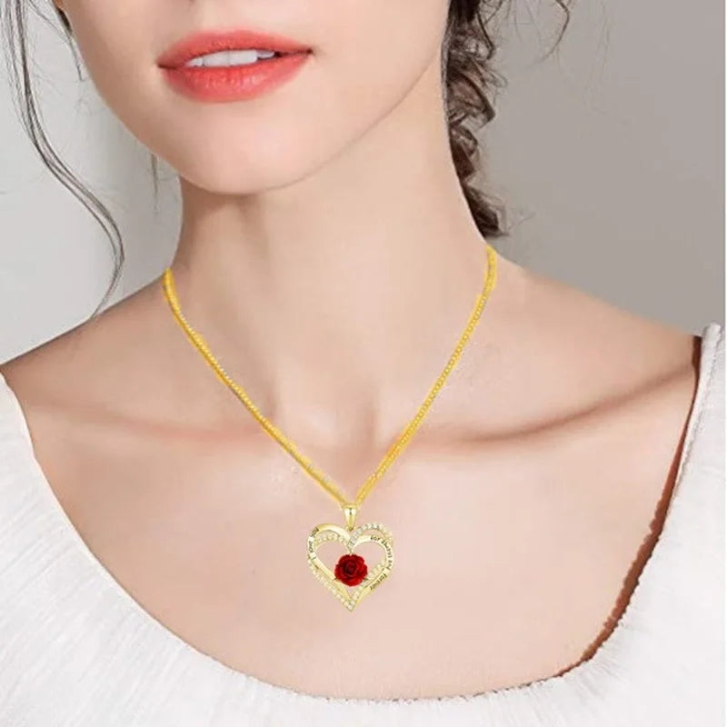 Fashion Women Heart Rose Necklace Cross Heart Bow Pendant Engagement Necklace for Women Flower Jewelry Birthday Anniversary Gift Good Vibrations