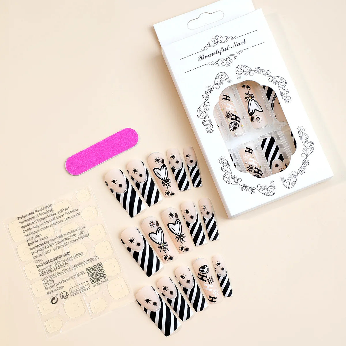 Scary Blood Skull Fake Nails Long Coffin Ballet Halloween Style False Nails 24pcs Wearable Press on Nail tips for Halloween Gift Good Vibrations