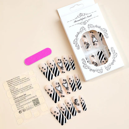 Scary Blood Skull Fake Nails Long Coffin Ballet Halloween Style False Nails 24pcs Wearable Press on Nail tips for Halloween Gift Good Vibrations