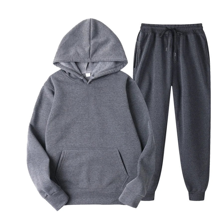 Men's Autumn and Winter New Solid Color Hoodie+pants Two-piece Set Fashionable Casual Sports Set Size S-3XL Men's Tracksuit Good Vibrations