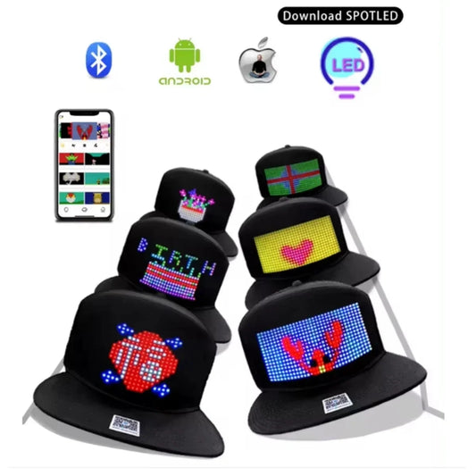 LED Glowing Hat LED Matrix Scrolling Text Display Message Pattern Programmable APP Control 5V for Disco Party Cool Baseball Cap Good Vibrations