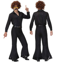 Vintage European and American 70s Disco Sequin Couple Costume Black Top Pants Cool Clothes for Women Men Bar Performance Outfit Good Vibrations