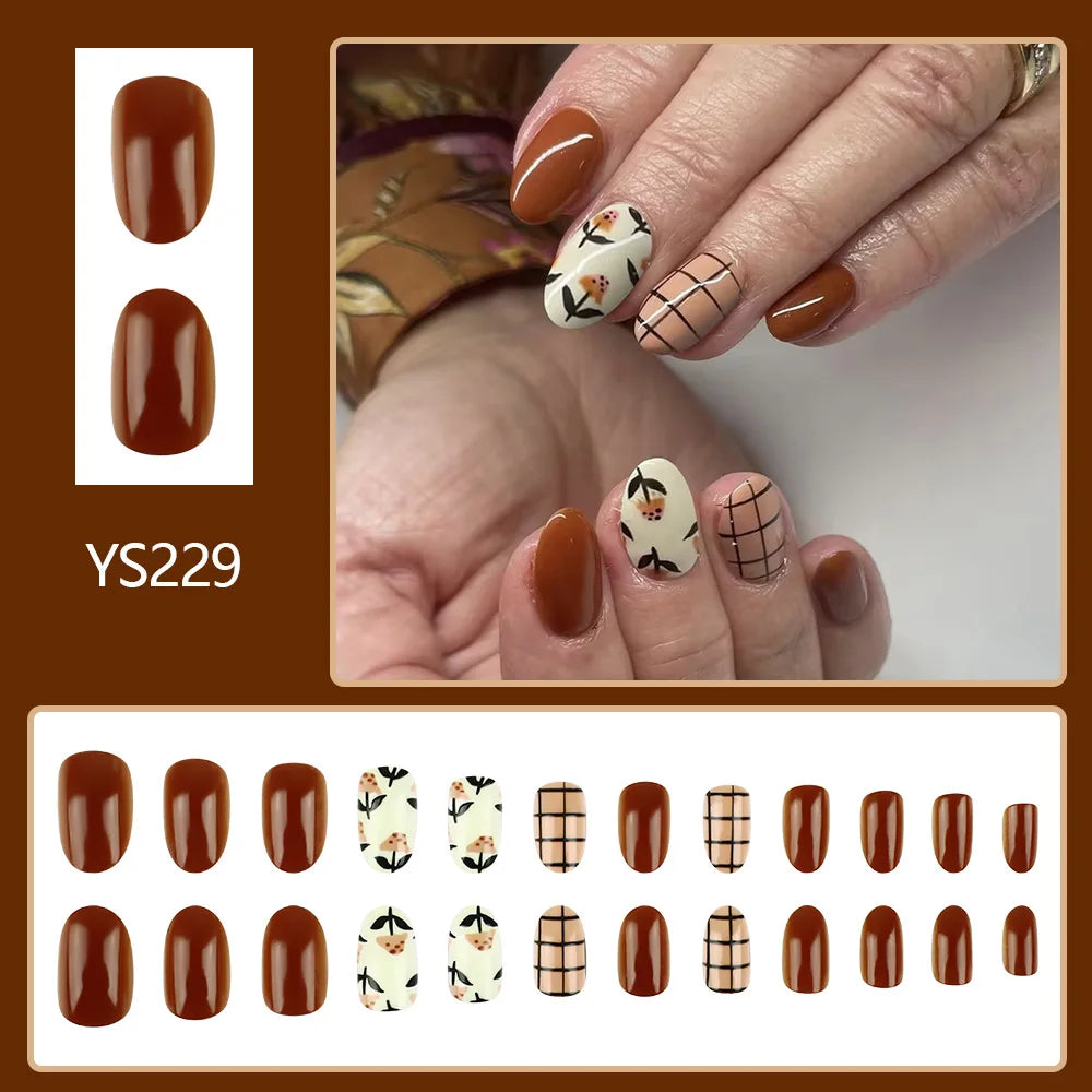 24pcs Short Glossy Oval Fake Nails Cute Sweet Strawberry Fake Nail Patch Wearable Full Cover for Girl Press on Nail Tips Good Vibrations