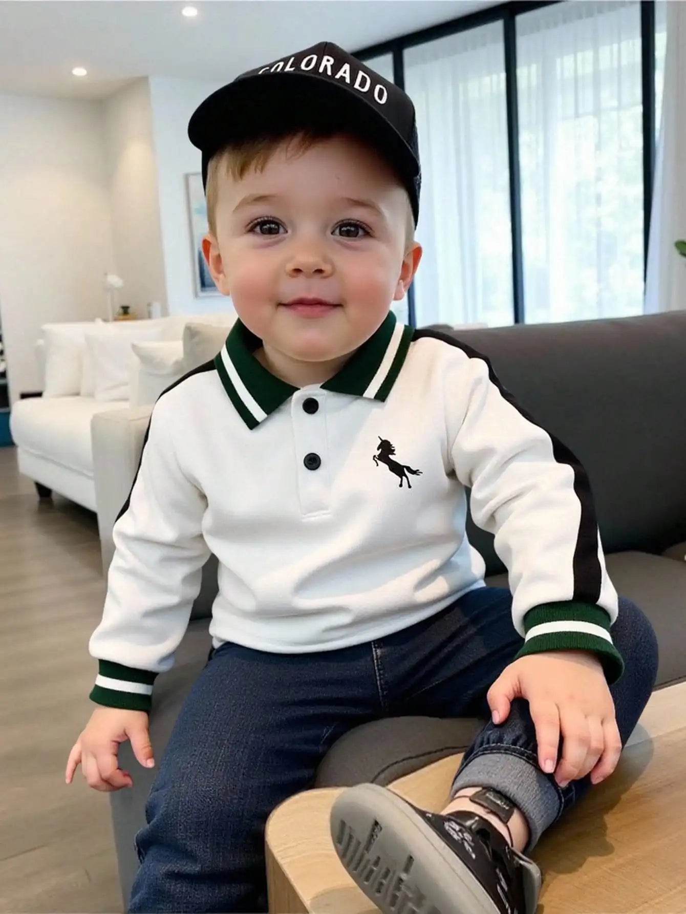 Autumn And Winter Baby Boy Casual And Versatile Top Autumn Little Boy White Lapel Printed Long-Sleeved Shirt Good Vibrations