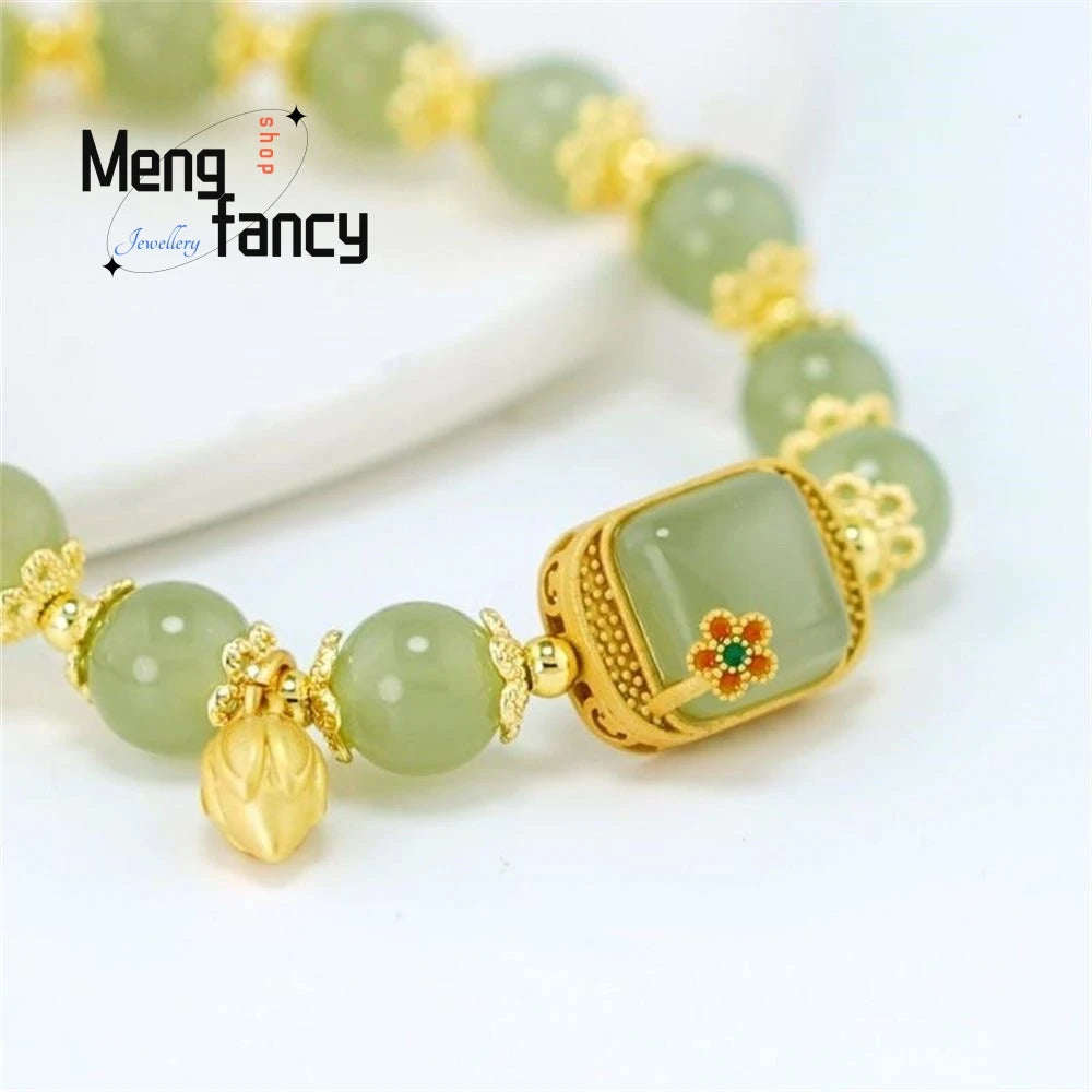 Natural Hetian Jade Bracelet Square Sugar Lotus Bracelet Exquisite Elegant Retro Chinese Style Sexy Young Girls Fashion Jewelry Good Vibrations