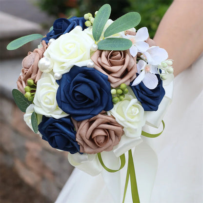 YeeNanee Wedding Gold Hoop Bouquet for Bridesmaids Floral Rose Eucalytpus Metal Ring Wreath Bridal Shower Ceremony Decoration Good Vibrations