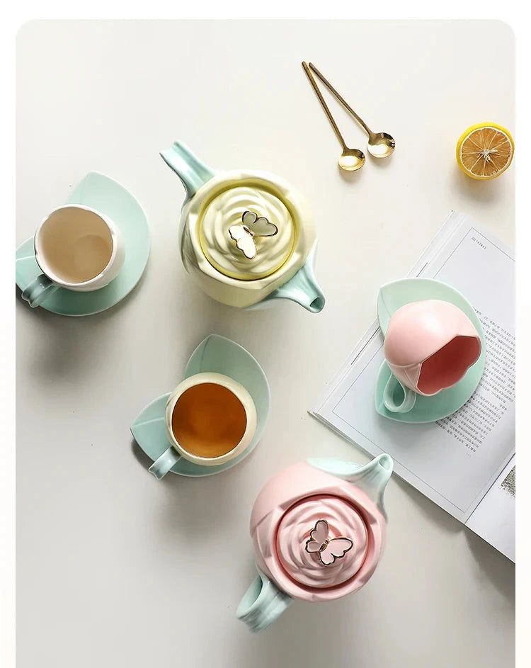 Tulip Luxury Ceramic Coffee Cup Saucer Set with Hand and Dish Milk Tea Cappuccino Tableware 280ml/320ml Birthday Couples Gifts Good Vibrations