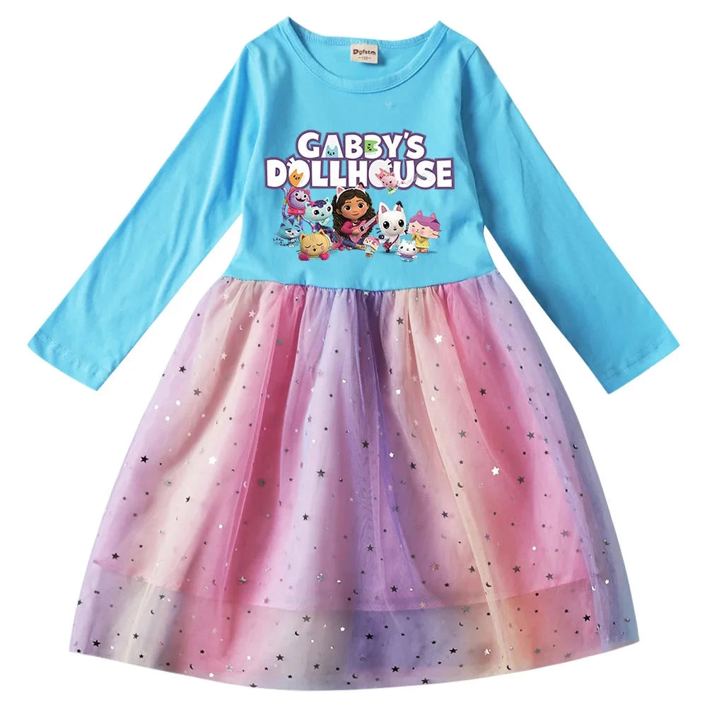 Gabbys Dolhouse Dress Kids Gaby Chat Clothes Baby Girls Long Sleeve Casual Dresses Wedding Party Sequin Birthday Gifts Vestidos Good Vibrations