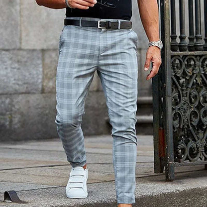 Suit Pant Men Long Pants Plaid Mid Waist Simple Slim Fit Zipper Splice Casual Regular Autumn Winter 2024 Straight Trousers Good Vibrations
