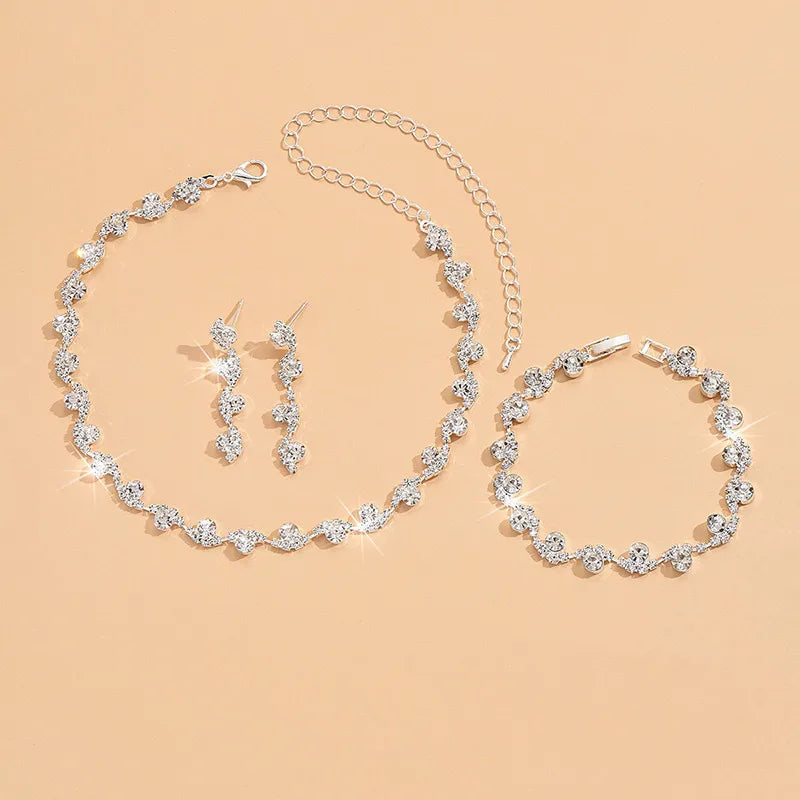 New Fashion Wedding Jewelry Sets Crystal Decoration Choker Necklace Earrings Bracelet Sets Shining Bridal Jewelry Set Good Vibrations