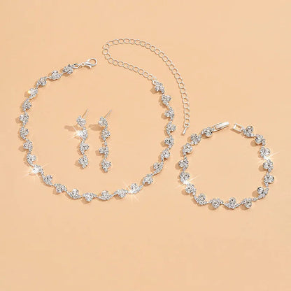 New Fashion Wedding Jewelry Sets Crystal Decoration Choker Necklace Earrings Bracelet Sets Shining Bridal Jewelry Set Good Vibrations