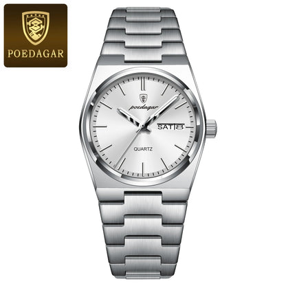 POEDAGAR Luxury Watch for Woman Ladies Elegant Quartz Watch Waterproof Luminous Date Week Stainless Steel Women's Watches Clock Good Vibrations