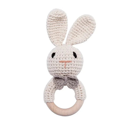 Baby Crochet Rattle Wooden Teether Toy BPA Free Wood Rodent Rabbit Rattle Baby Mobile Play Gym Newborn Educational Music Toys Good Vibrations
