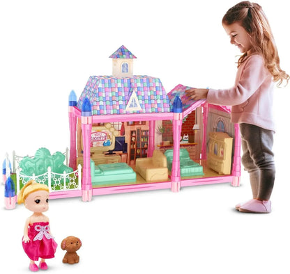 Luminous Doll House Dreamhouse for Girls Princess Playhouse Set with Dolls Furniture Accessories Pretend Play Birthday Gifts Good Vibrations
