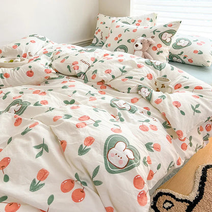 Ins Simple Flower Bed LinenTwin Full Queen King Size Bed Sheets Set  Adults Kids Floral Bed Comforter Sets Bed Duvets Kawaii Good Vibrations