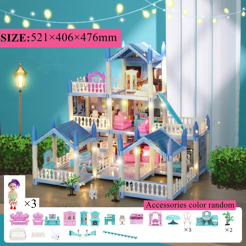 Doll Houses 3D Assembled DIY Miniatures Dollhouse Accessories Villa Princess Castle with LED Light Girl Birthday Gift Toy House Good Vibrations