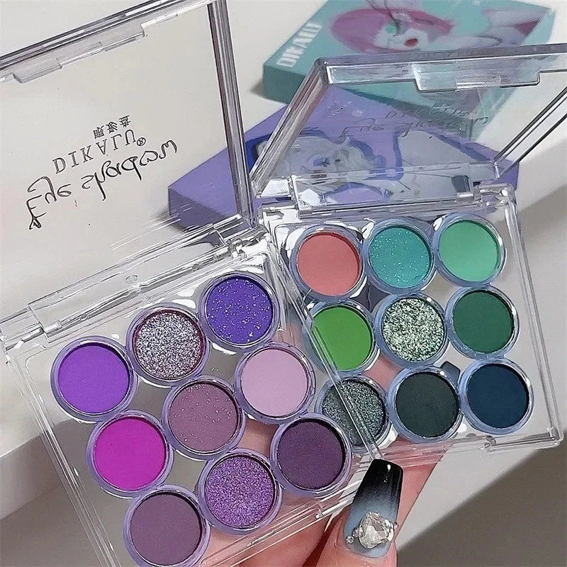 9Colors Glitter Eyeshadow Palette Smoke Purple Lace Shimmer Pearlescent Matte Acrylic Eye Shadows Palette Waterproof Eye Make Up Good Vibrations