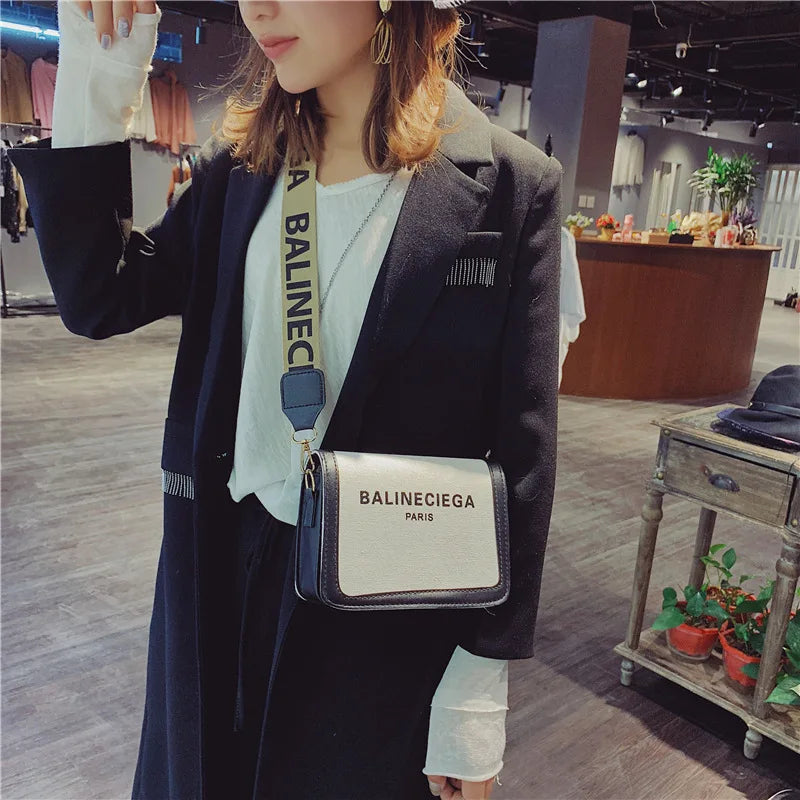 Women shoulder bag Fashion Wide Strap Shoulder Ladies Handbags Portable Canvas Square Messenger Bags Versatile Crossbody Bag Good Vibrations