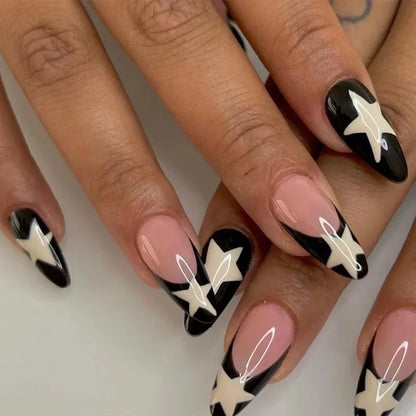 Pink Stars Nude Color Chic Delicate Wearable Nail Art Y2K Fashion Short False Nails Detachable Finished Fake Nails Press on Nail Good Vibrations