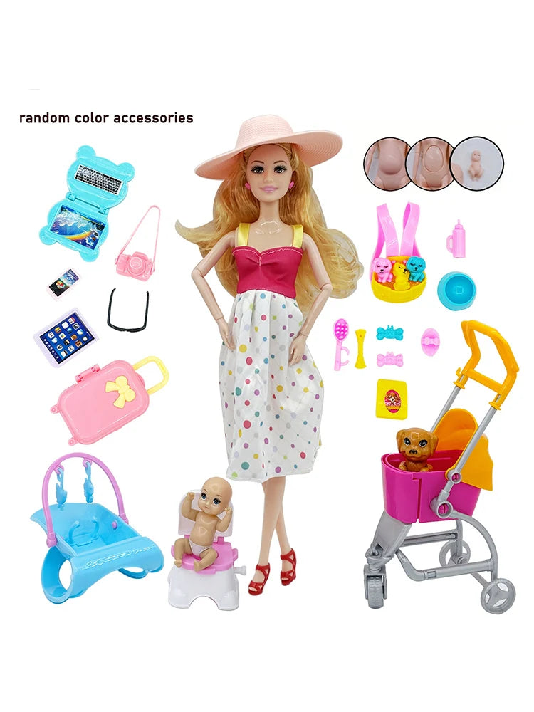 1 Sets Puzzle Toy 30cm Pregnant Big Belly Doll Toy Set Dog Cart Doll Accessories Childbirth Function Set Good Vibrations