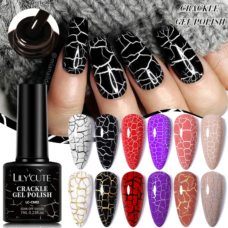 LILYCUTE 7ml Crackle Gel Nail Polish Quick Dry Marble Cracking Effect Gel Semi Permanent Soak Off Nail Art Varnish Manicure Good Vibrations