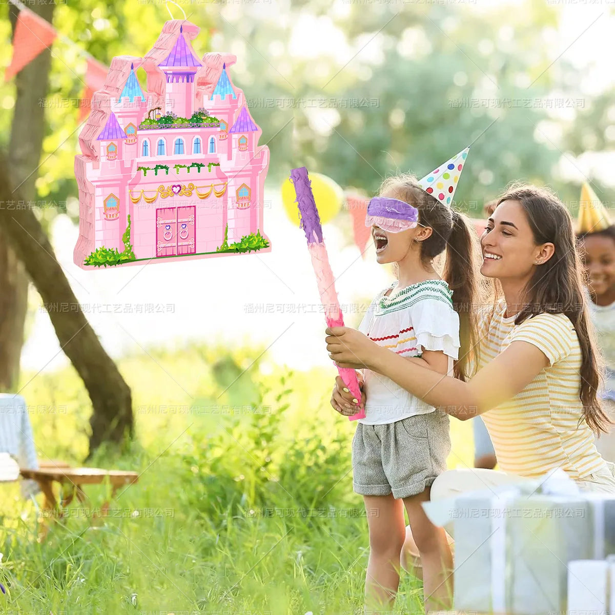 Princess Castle Hanging Pinata with Stick Blindfold Confetti Kids Birthday Party Decoration Game Candy Container Gift Fillers Good Vibrations