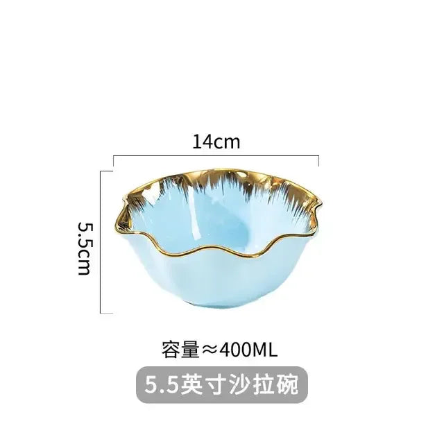 Nordic Luxury Ceramic Bowl Plate Set Tableware Creative Salad Vegetable Fruit Plate Dessert Noodle Bowl Crockery 8 inch Good Vibrations