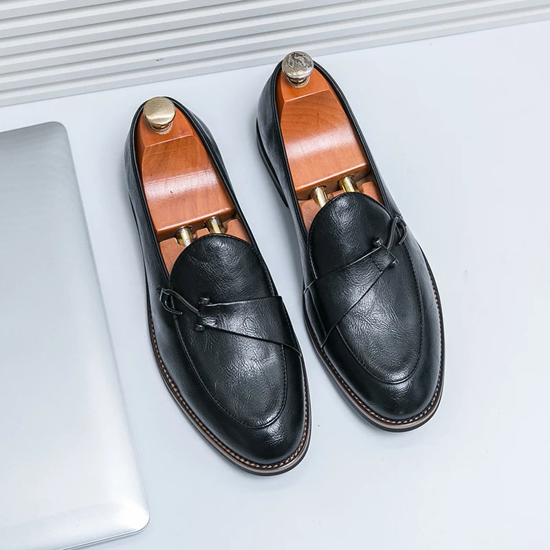 Black Loafers for Men Fashion Stone Pattern Men's Formal Monk Shoes Business Handmade Leather Men's Social Shoes Driving Shoes Good Vibrations