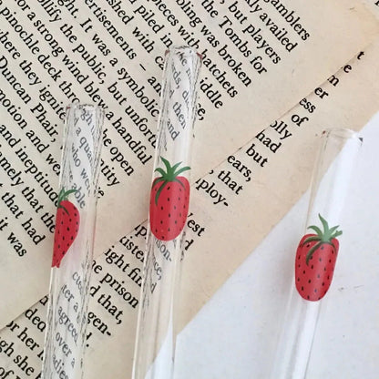 300ml Strawberry Cute Glass Cup With Straw Creative Transparent Water Cup Student Milk Heat Resistant Glass Nana Good Vibrations