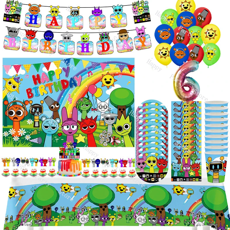 Incredibox Sprunki Birthday Party Decoration Balloon Tableware Backdrop Cake Topper Split Sales Sprunki Birthday Party Supplies Good Vibrations