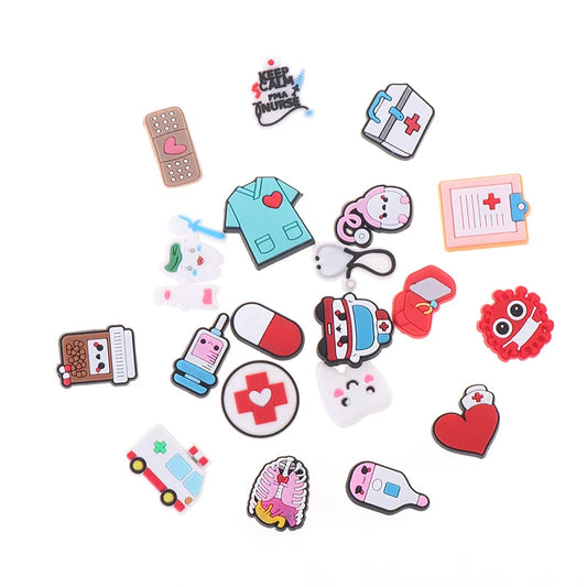 10PCS/Pack Medical PVC Shoe Charms Cute Stethoscope Syringe Shoe Buckle Decoration Jibz Fit Croc Kids X-mas Gifts Random Good Vibrations