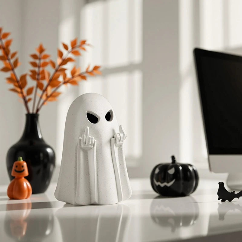 Halloween Ghost Figurine Cute Spooky Resin Statue Finger Ghost Ornaments Perfect For Party Home  Indoor & Porch Halloween Decor Good Vibrations