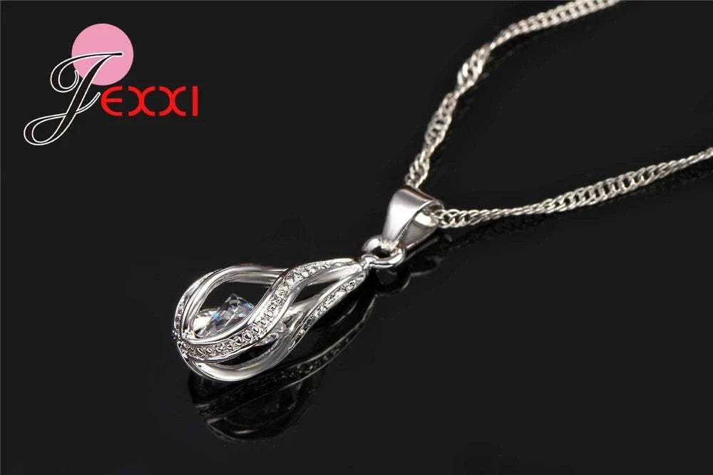8 Colors Best Gift for Women Girls Friends 925 Sterling Silver Jewelry Set CZ Cubic Zircon Water Drop Necklace Dangle Earrings Good Vibrations Adult Super Store