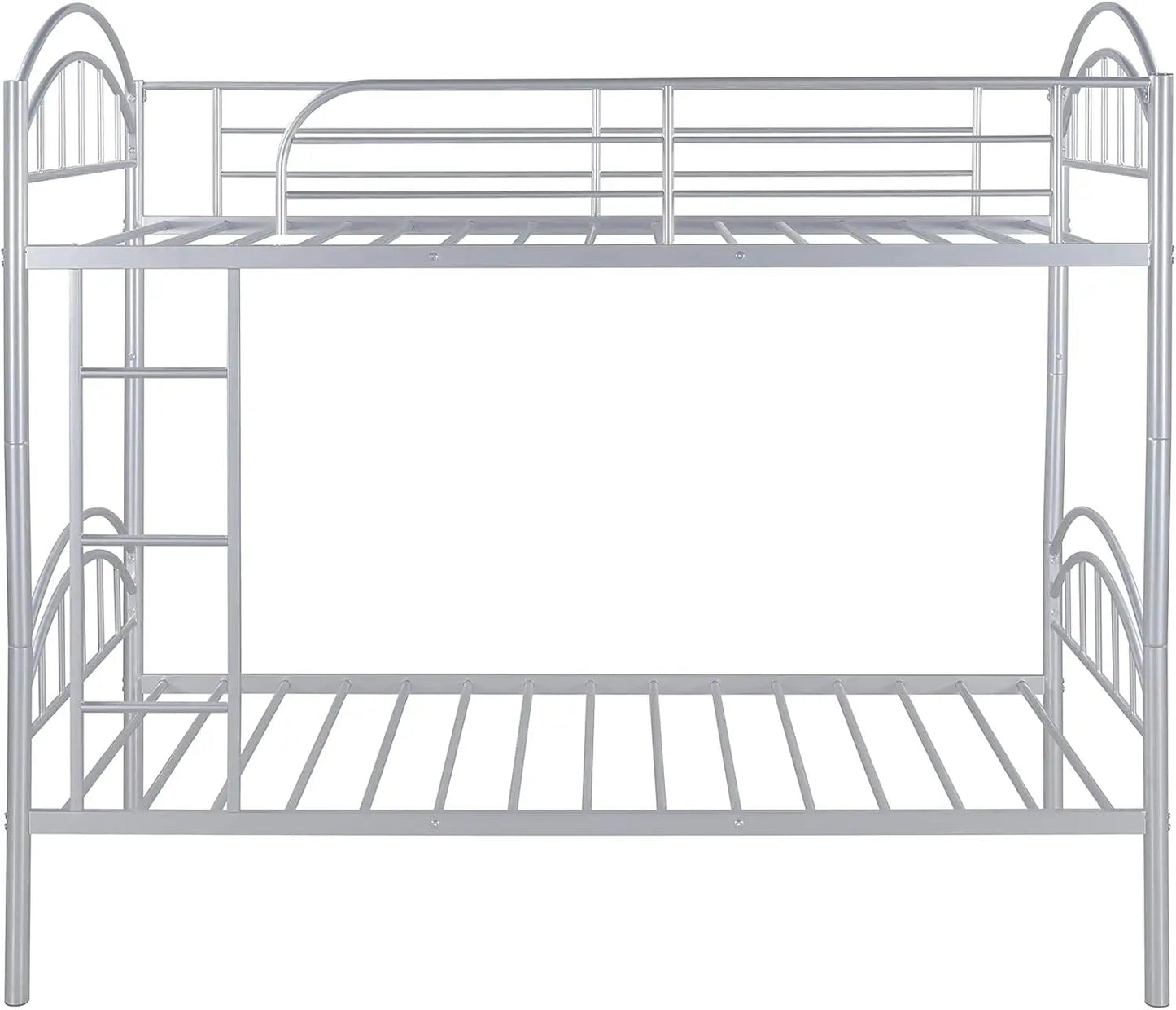 Twin Over Twin Bunk Bed Metal Bed Frame Stackable Bunker Bed for Teenagers Adults With Removable Ladder Safety Guardrail Good Vibrations