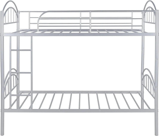 Twin Over Twin Bunk Bed Metal Bed Frame Stackable Bunker Bed for Teenagers Adults With Removable Ladder Safety Guardrail Good Vibrations