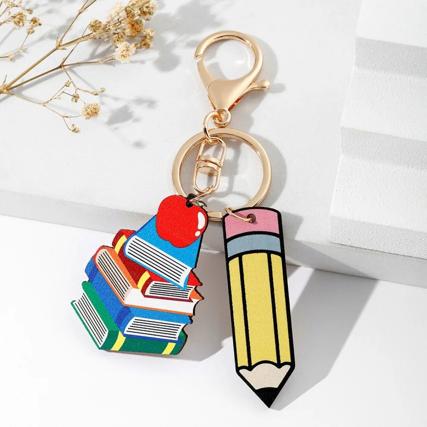 Teachers Day Gift Keychain Graduation Decorations 2025 Bus Book Wood Pendant Bag Charms Tassel Key Chains for Best Friends Gifts Good Vibrations