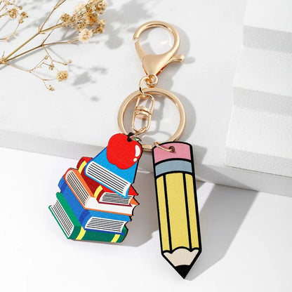 Teachers Day Gift Keychain Graduation Decorations 2025 Bus Book Wood Pendant Bag Charms Tassel Key Chains for Best Friends Gifts Good Vibrations