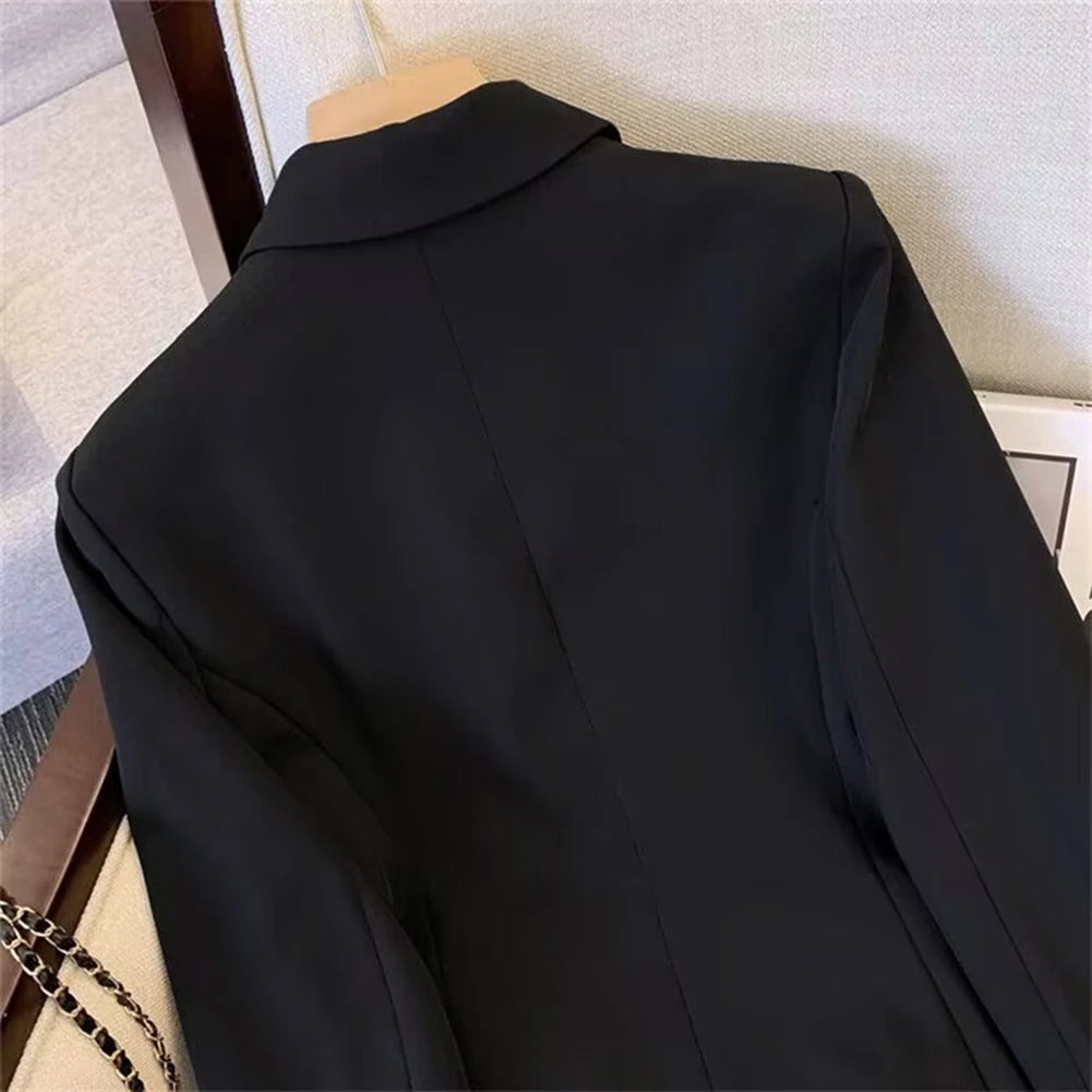 Blazer For Women Elegant Suit Jacket Loose Long Sleeve Jacket Beige Casual Solid Color Blazer Fashion Lapel Neckline Style Good Vibrations