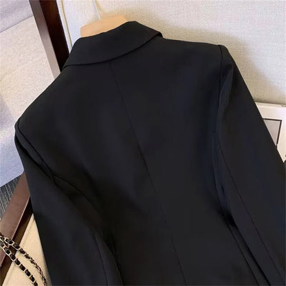 Blazer For Women Elegant Suit Jacket Loose Long Sleeve Jacket Beige Casual Solid Color Blazer Fashion Lapel Neckline Style Good Vibrations