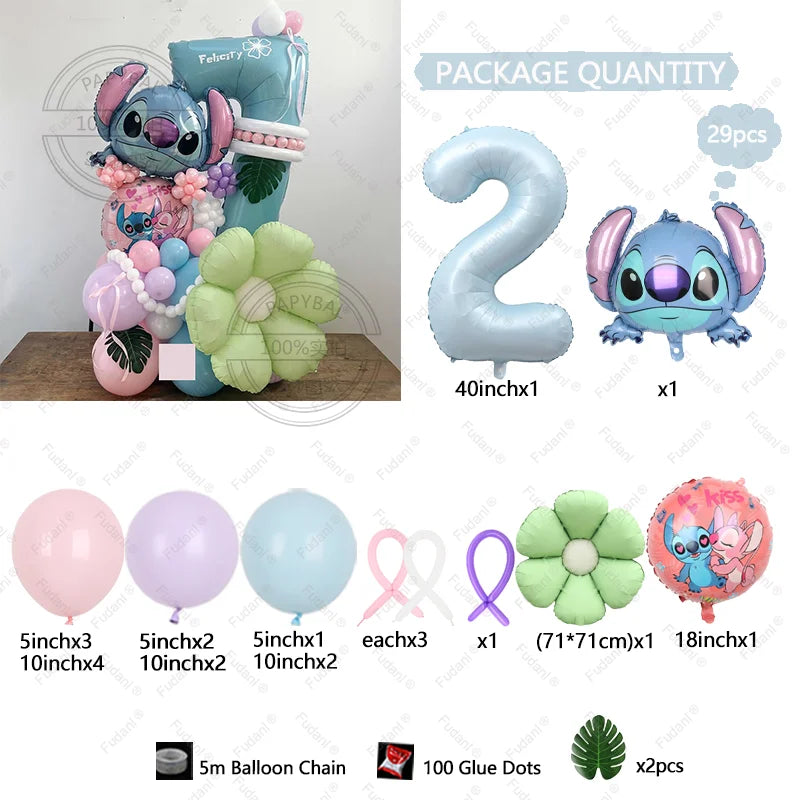 1set Stitch Birthday Party Decorations 40inch Blue Number Foil Balloon Children's Birthday Background Boys Girls Toys Gifts Good Vibrations