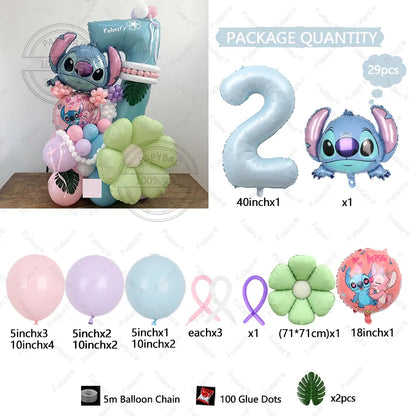1set Stitch Birthday Party Decorations 40inch Blue Number Foil Balloon Children's Birthday Background Boys Girls Toys Gifts Good Vibrations