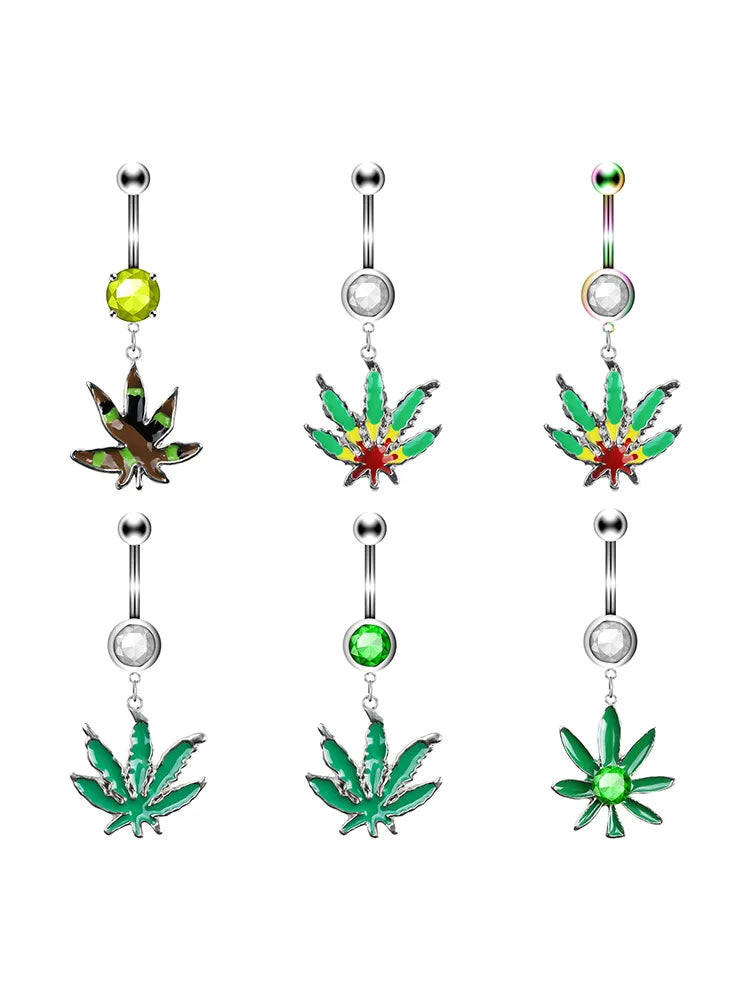 1PC Green Maple Leaf Belly Navel Ring Leaves Weed Dangle Belly Button Piercing Jewelry Surgical Steel Barbell Botton Piercing Good Vibrations Adult Super Store