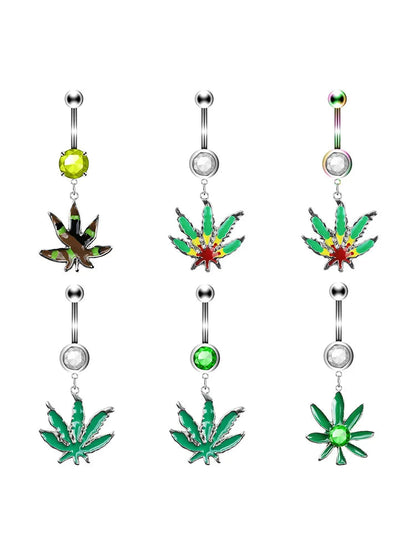1PC Green Maple Leaf Belly Navel Ring Leaves Weed Dangle Belly Button Piercing Jewelry Surgical Steel Barbell Botton Piercing Good Vibrations Adult Super Store