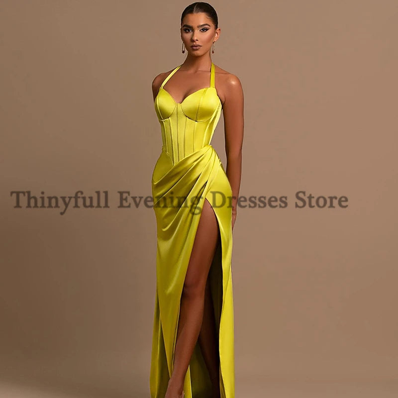 Thinyfull Sexy Prom Evening Dresses Halter Neck Party Prom Dress High Split Floor Length Mermaid Cocktail Prom Gowns Customized Good Vibrations