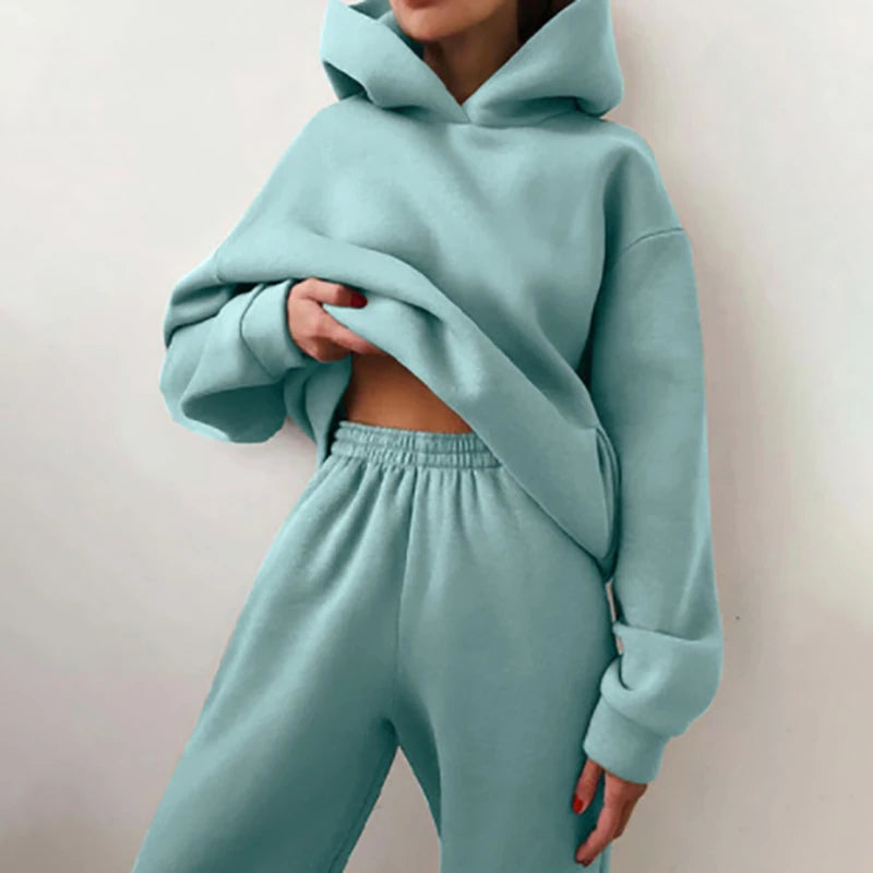 Women Two Piece Sets Tracksuit 2022 Autumn Casual Solid Long Sleeve Hoodie Sweatshirts Female Fashion Oversized Trouser Suits Good Vibrations