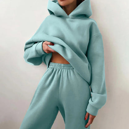 Women Two Piece Sets Tracksuit 2022 Autumn Casual Solid Long Sleeve Hoodie Sweatshirts Female Fashion Oversized Trouser Suits Good Vibrations