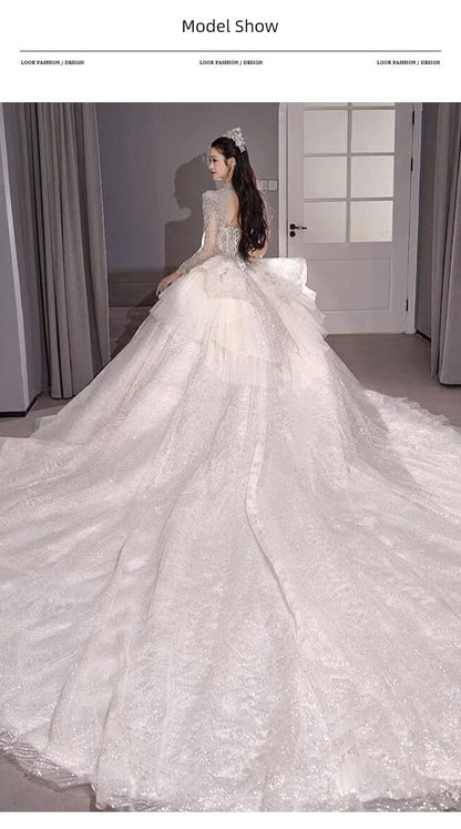 Primary Wedding Dress 2024 Bride New Arrival French Advanced Texture Pregnant Women Heavy Industry Vintage Court Style Trailing Long Sleeves Good Vibrations