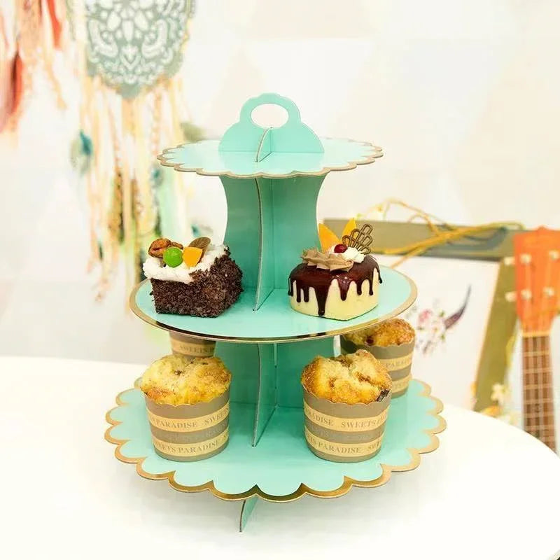 3-Layer Disposable Round Birthday Cupcake Dessert DIY Paper Craft Stand Dessert Display Rack Wedding Party Supplies Cake Tools Good Vibrations
